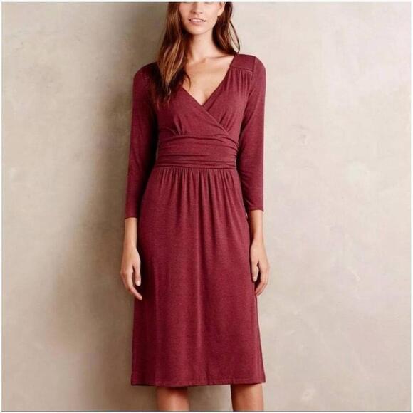Anthropologie Dresses & Skirts - Anthropologie Maeve  Galena Burgundy Midi VNeck Jersey Wrap Dress L
